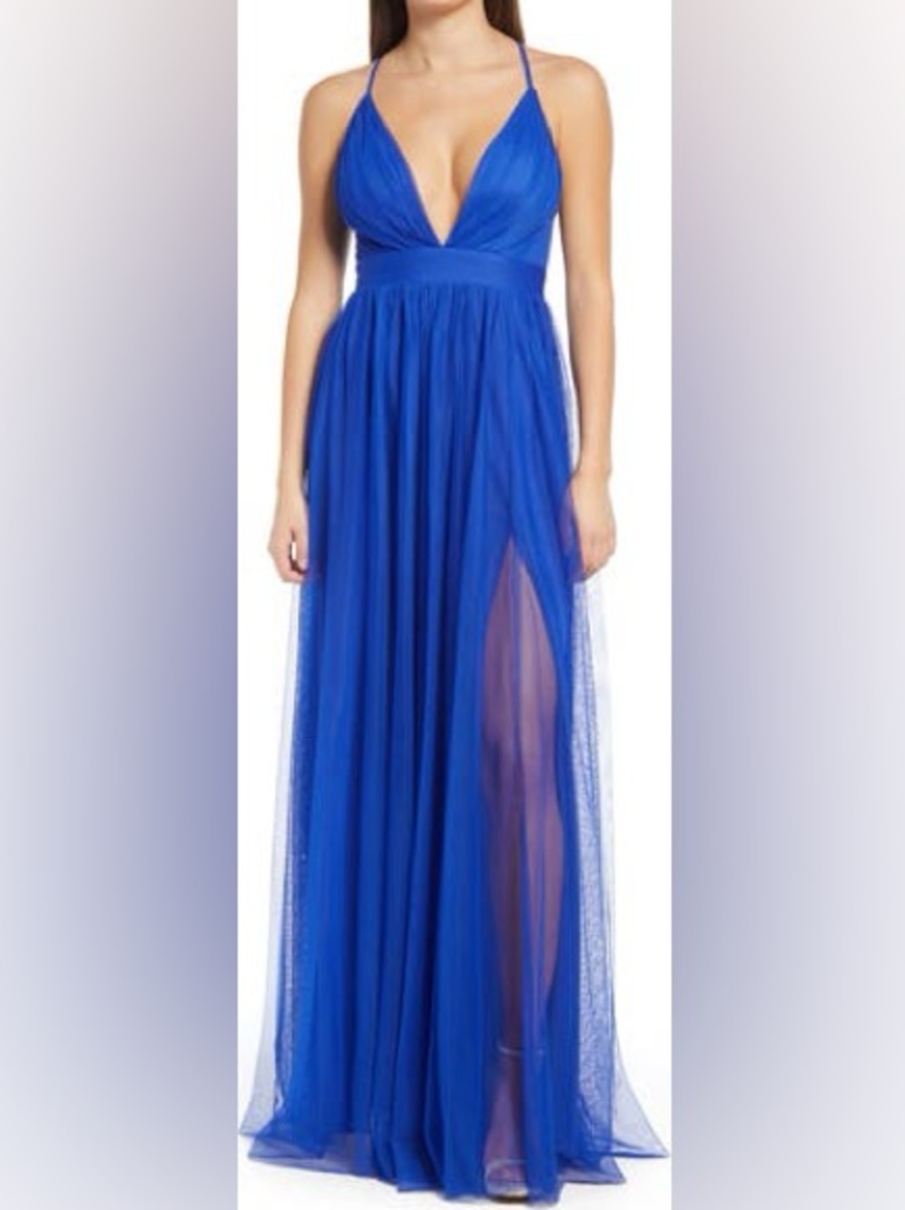 Fashion Nova XS stunning Blue Plunge V-Neck Maxi Dress